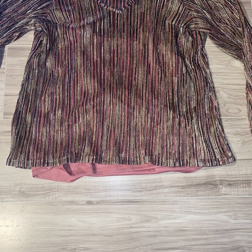Rockin' C Womens Multicolor Metallic Sheer Striped V-Neck Blouse Top Size Small - Picture 5 of 14